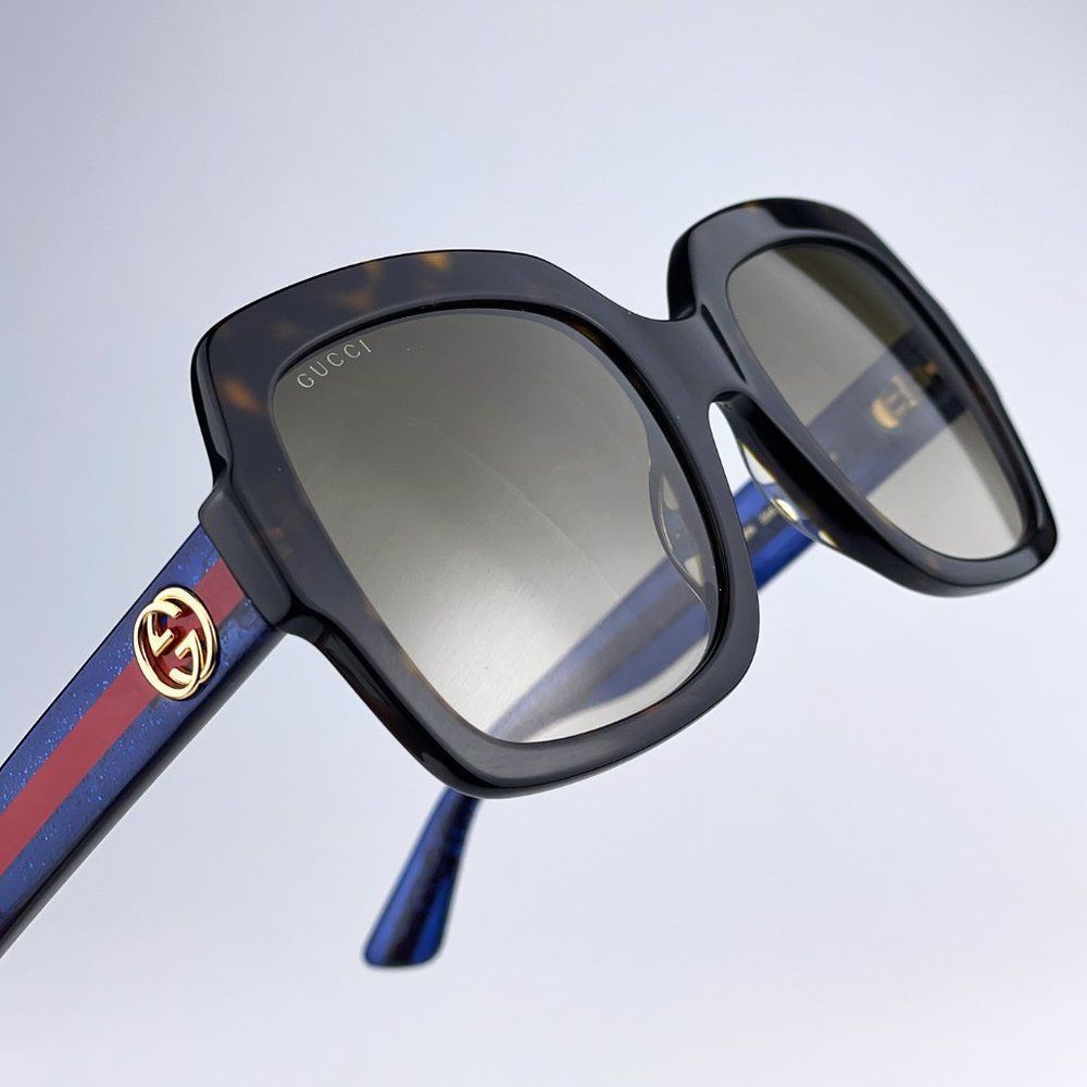 Gucci GG0036SN 004 Sunglasses Havana Blue Brown Gradient Square Women
